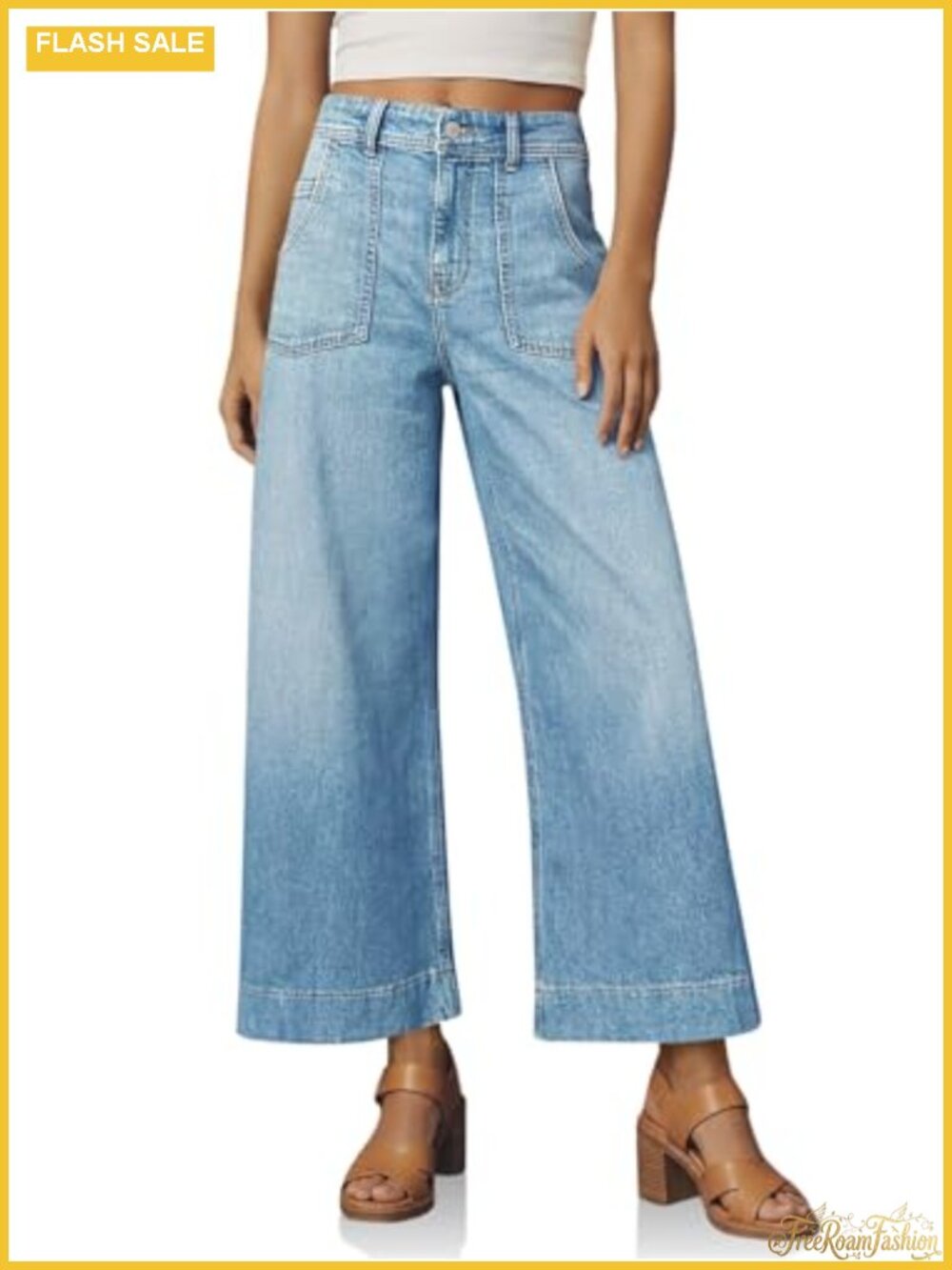 High Waisted Cropped Wide Leg Jeans Stretchy Denim Pants